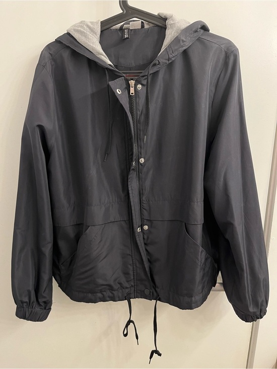 H&M Jackets & Blazers - H&M Black Hooded Windbreaker Jacket with Grey Hood Lining